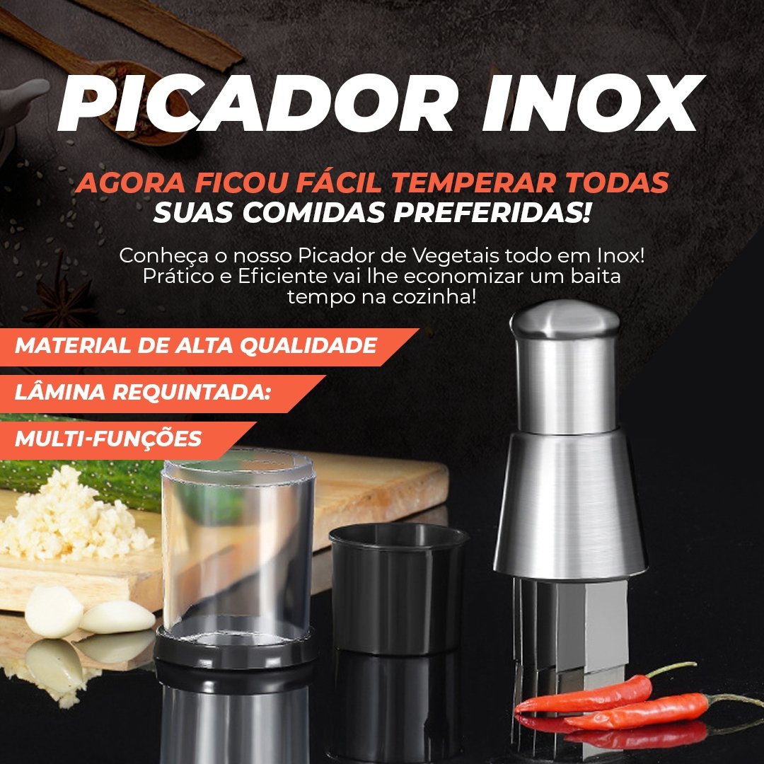 Picador Multifuncional Inox de Vegetais - Picador de Alho, Cebola, Pimenta etc